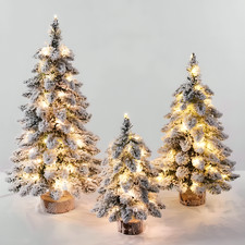 Pre Lit Christmas Tree 3Ft with Warm LED Lights Small 45cm Snow Effect
