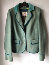 NESS LAURA WOOL HACKING JACKET GREEN TWEED + VELVET TRIM & FLORAL LINING SIZE 14