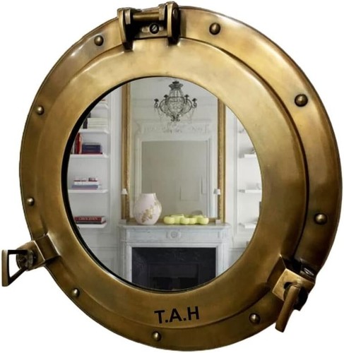 Antique brass mirror porthole - antique,