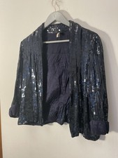 Topshop Dark Ink Blue Sequin Jacket Size 10 Excellent Condition