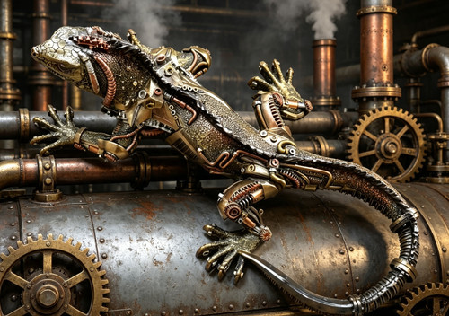 New steampunk lizard - lizard, sculpture