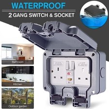 Weatherproof Outdoor Plug 13A 2 Gang Twin Switched Double Socket Outside Box RCD