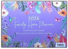 2026 Family Large Month To View 5 Column Full Year Planner Calendar Organiser