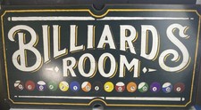 Billiards Sign Wood Pool Stick 8 Ball Table Bar Pub Wall Decor Vintage Style 30”