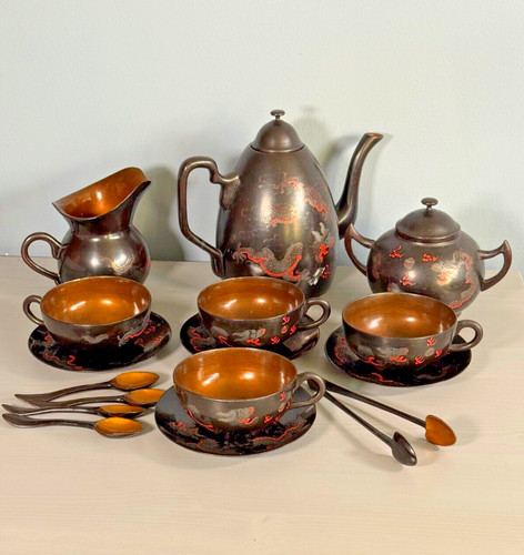 Chinese lacquer tea set teapot - set,