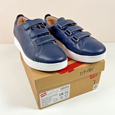 Fitflop Rally Sneakers Womens Size 6 EU 39 Navy Blue Leather White Soles Boxed