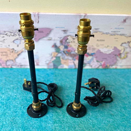 Pair copper pipe table lamp - table,