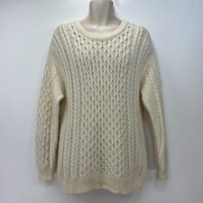 Aran Crafts 100% Merino Wool Beige Cable Knit Jumper Size Medium Ireland