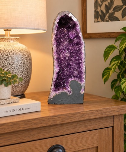 Tall amethyst crystal geode - crystal,