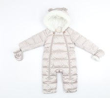 Baker by Ted Baker Beige Baby Unisex 9-12 Months Puffer Snowsuit with Fur Trim