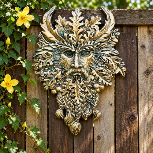 Green man garden wall plaque - green,