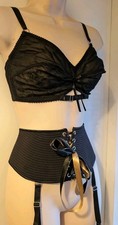 Made By Niki Designer Soft Bullet Bra & Corset Lace Busk Suspender Belt 32/10-14