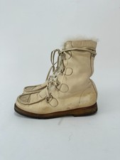 Vintage Chanel Quilted Leather and Fur CC Lace Mid Calf Boots Size 38 EU Ivory