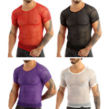 UK Mens Tops Mesh T-Shirt Cutout Vest See-Through Clubwear Sleepwear Undershirts