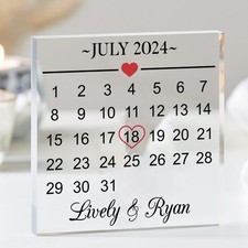 Personalised Calendar Print Acrylic Block Plaque With Heart Wedding Engagement