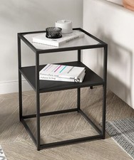 Side Table, Small Black Metal Glass Top Lamp Table with Shelf, Bedside Table