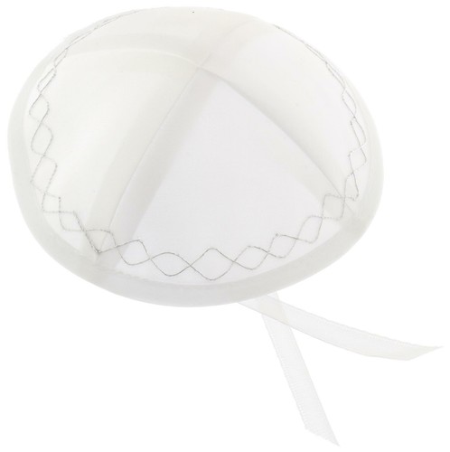 White satin kippah - kippah, silver