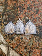3 x Vintage / Antique Thai Amulet Phra Tourist Pendants cased white metal 