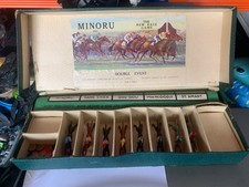 MINORU. DOUBLE EVENT. HORSE RACING GAME. 1920s LEAD METAL HORSES.