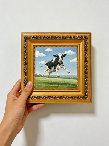 Jumping farm cow oil - jumping,