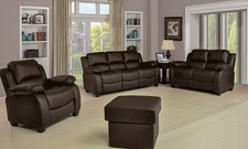 Leather Sofa Set 3+2+1 Suite Black Brown Grey Cream Suite Armchair Stool VALERIE