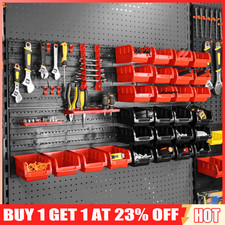 WALL MOUNTED TOOL PEG BOARD SET GARAGE STORAGE BINS WORKSHOP RACK SHED ORGANISER