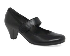 Gabor Black Leather Stylish Mary Jane Heeled Court Shoes Size UK 7 D Hook & Loop