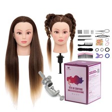 Brown Hair Cosmetology Mannequin Training Head Hairdressing Practice Doll Clamp
