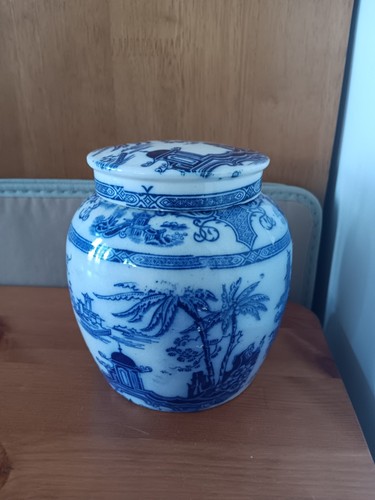 Old blue and white - white, jar