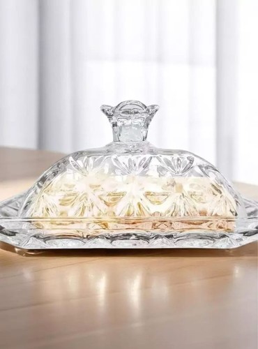 Crystal glass butter dish - glass,