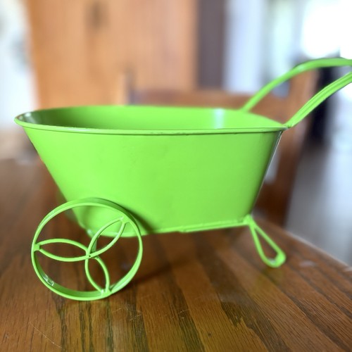 Bright green metal wheelbarrow - bright,