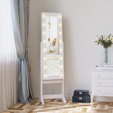 Jewelry Cabinet Mirror LED-Lighted Adjustable Angle with Extensive Storage White