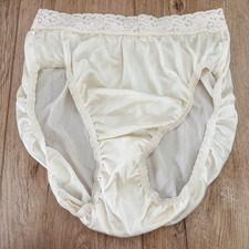 HANES Large Ivory Silky Smooth Semi Sheer Nylon Hi Cut Brief Panties New VTG #09