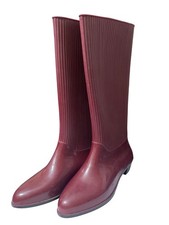 Liza Rigon Vintage Rubber Rain Knee Boots Burgundy Size 10 / 40
