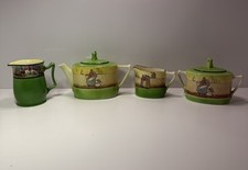 Antique Royal Doulton & Bayreuth Hand Painted Tea Set Green Yellow Rare VTG