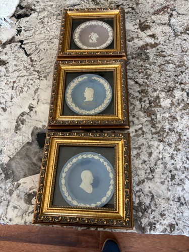 Three framed wedgwood - three, 7"