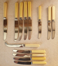 12 VINTAGE DESSERT KNIVES & 1 CHEESE KNIFE FAUX BONE HANDLES SHEFFIELD STAINLESS