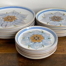 Vintage Langley (Denby) Chatsworth Blue Floral Stoneware Plates 1970s England