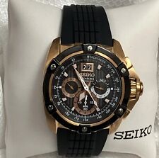 Seiko Velatura Big Date Chronograph 7T04-0AD0 Tachometer Rose Gold On Black