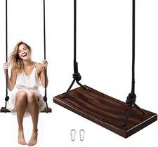 Wood Tree Swing Seat, Wooden Swing Set Adjustable Rope Swings for Children Adult