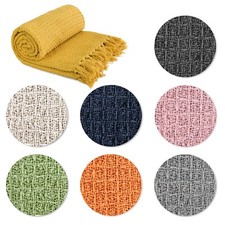 Throw Blanket for Sofas Bed Runner Honeycomb Waffle Soft Cotton Honeycomb