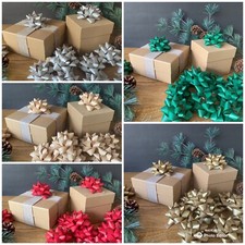 Kraft Eco Paper Gift Bows Christmas Large 8cm Recyclable Green Silver Gold Red