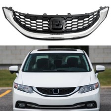 4Drs Sedan Only For 2013-2015 Honda Civic Front Upper Grill Grille Chromed Black