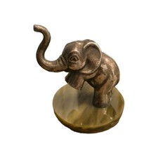 Vintage Seba Silver Plated Elephant Ring Holder On Green Stone Plinth