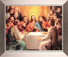 THE LAST SUPPER JESUS & DISCIPLES PEWTER /SILVER FRAME FRAMED PRINT / PICTURE SI