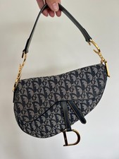 Christian Dior Galliano Saddle Bag Navy Monogram Gold Hardware