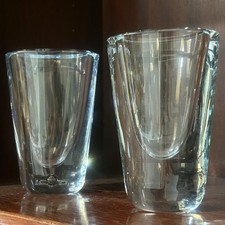 Heavy Pair Mid Century Swedish Glass Vases Signed Strombergshyttan