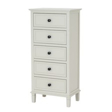 Belmont Collection 5 Drawer Tallboy – White Wood Grain Slim Bedroom Storage Unit