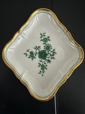 Augarten Wien Austria Porcelain Dish– Green Floral Pattern with Gold Trim – Hand