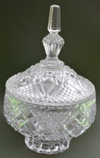 LARGE GOOD QUALITY VINTAGE CUT GLASS LIDDED BON BON JAR 9 1/2" TALL